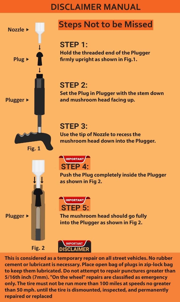 Tubeless Tire Puncture Repair Kit with 30 Mushroom Plugs
