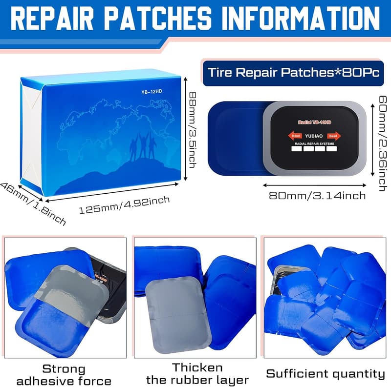 Tire Repair Kit - 60 Rubber Patches for Emergency Punctures