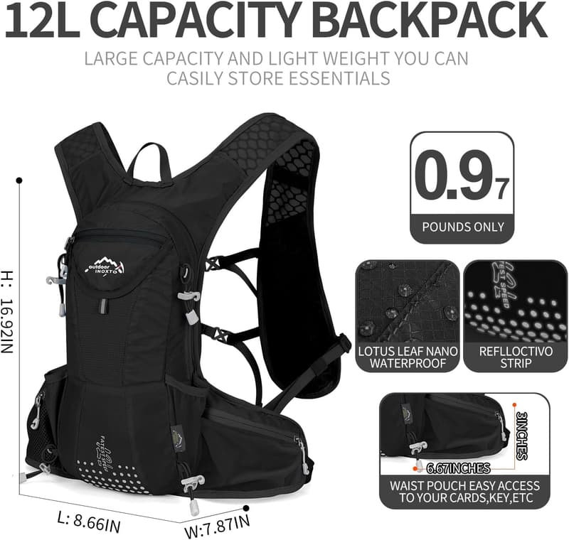 Lightweight Hydration Pack Backpack with 2L Leakproof Bladder