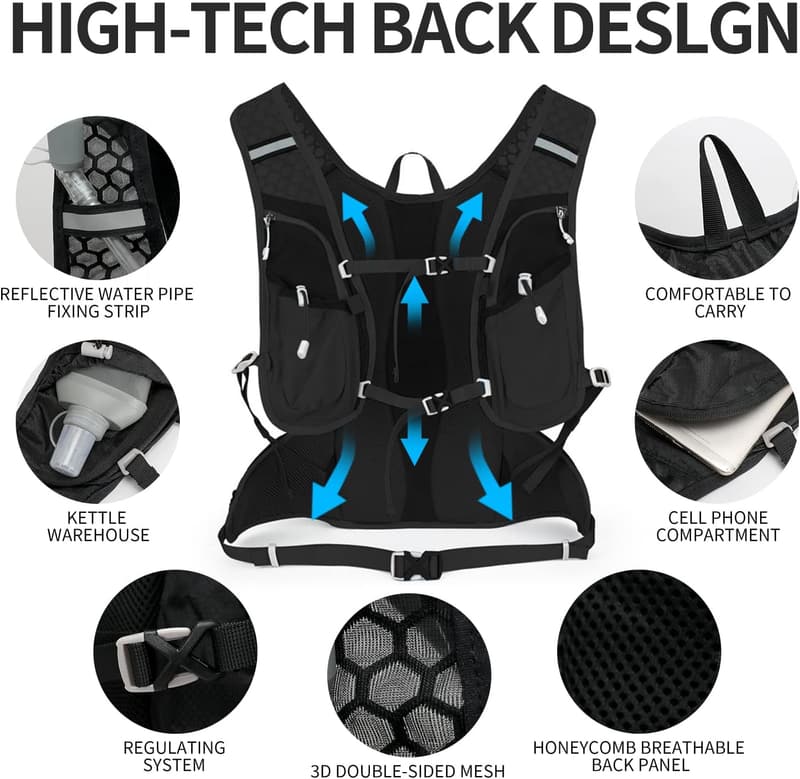 Lightweight Hydration Pack Backpack with 2L Leakproof Bladder
