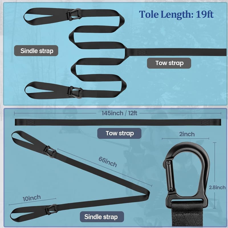 19ft Snowmobile Tow Strap with Quick Hook for ATV & Sled