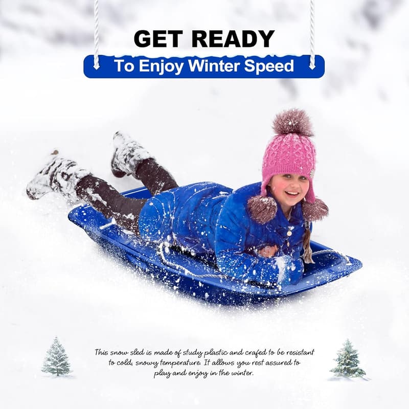 Durable Downhill Toboggan Sled with Handles for Kids & Adults