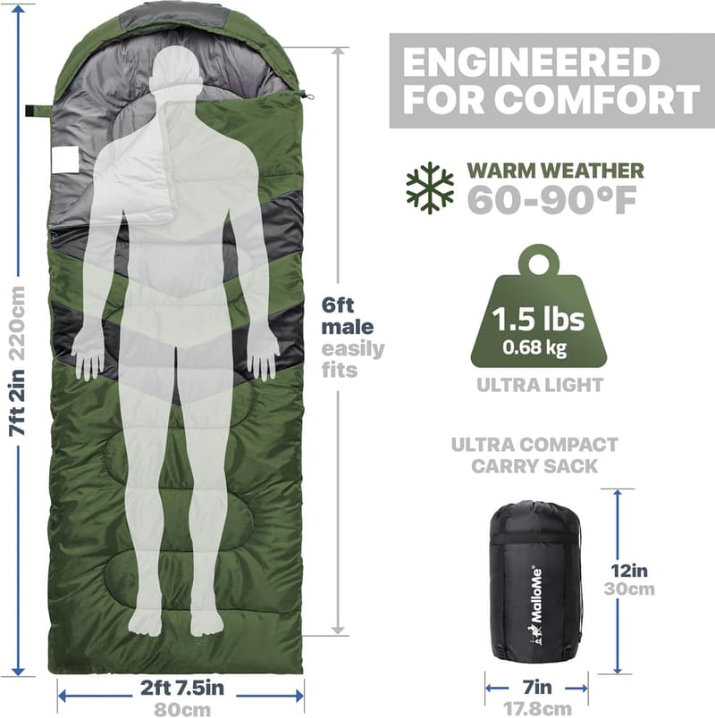 Lightweight Cold Weather Sleeping Bag for Adults & Kids