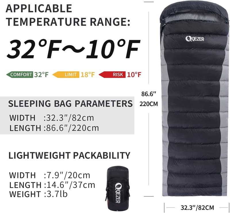 Ultralight Down Sleeping Bag - 600 Fill Power for Camping