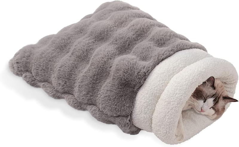 Cozy 4-in-1 Snuggle Bag for Small Cats - Washable Grey Blanket