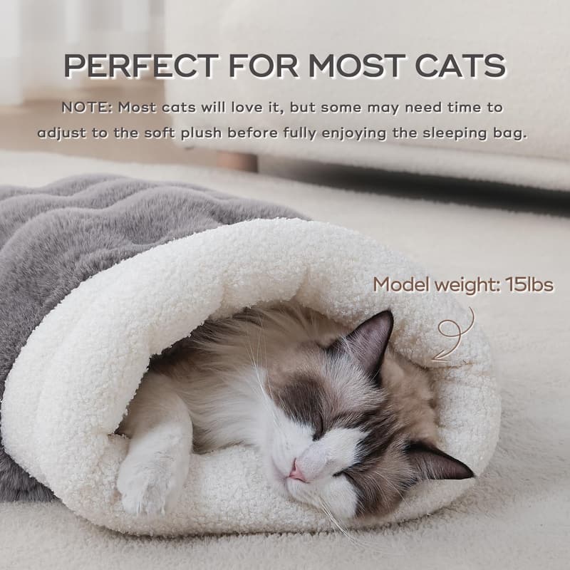Cozy 4-in-1 Snuggle Bag for Small Cats - Washable Grey Blanket