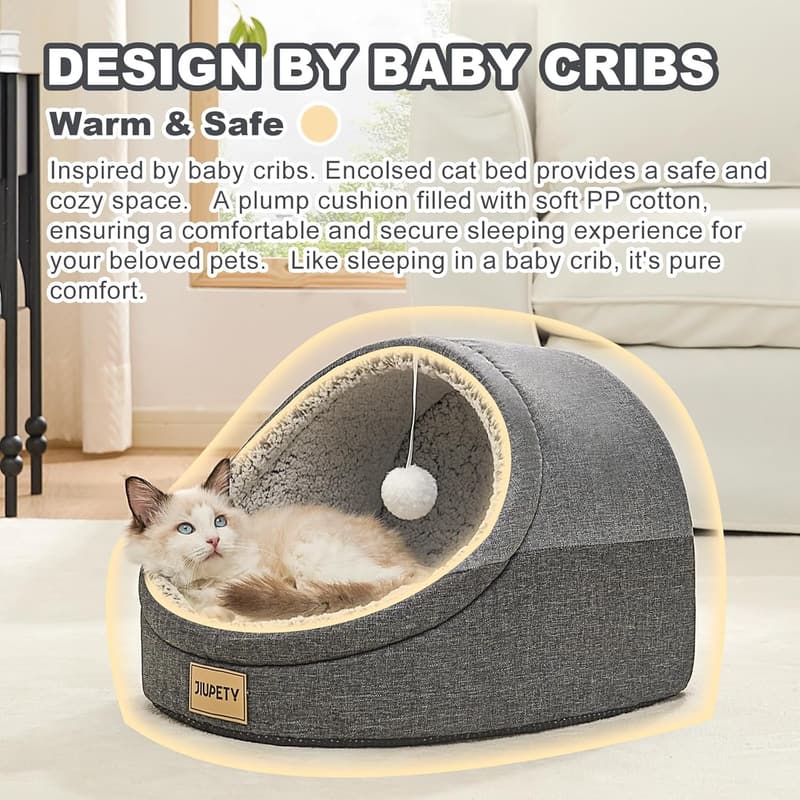 Large Cat Cave Bed with Washable Cushion for Indoor Cats
