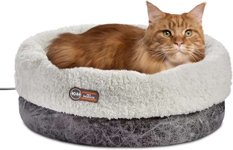 Heated Cat Bed for Large Cats & Small Dogs - Machine Washable, 14x18in Gray