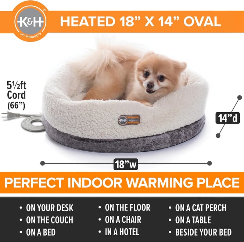 Heated Cat Bed for Large Cats & Small Dogs - Machine Washable, 14x18in Gray