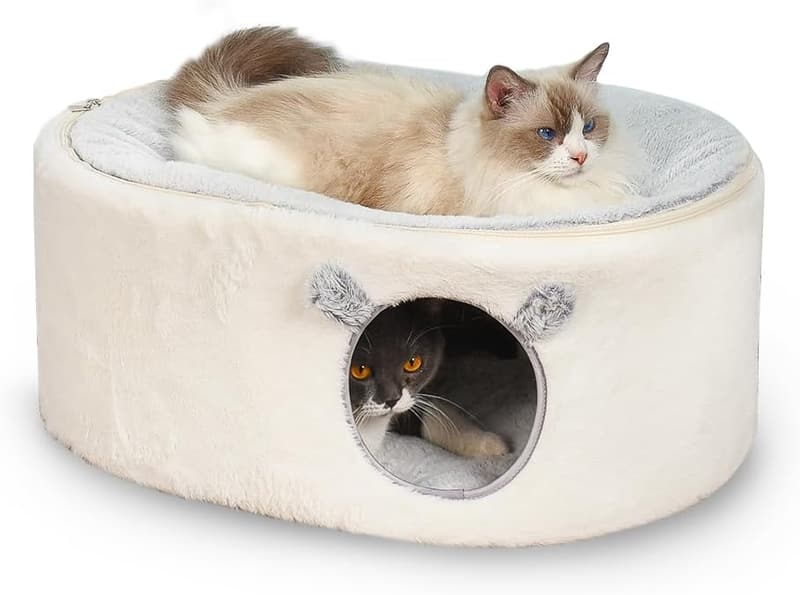 Fluffy Cat Cave Bed with Removable Cover for Indoor Pets