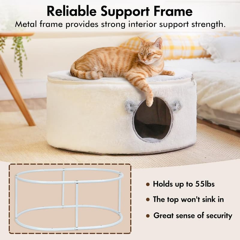 Fluffy Cat Cave Bed with Removable Cover for Indoor Pets