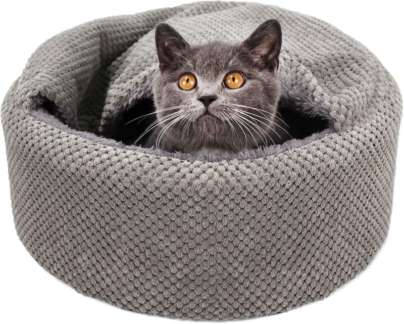 Cozy Washable Round Cat Bed - Soft Calming Cave for Indoor Cats