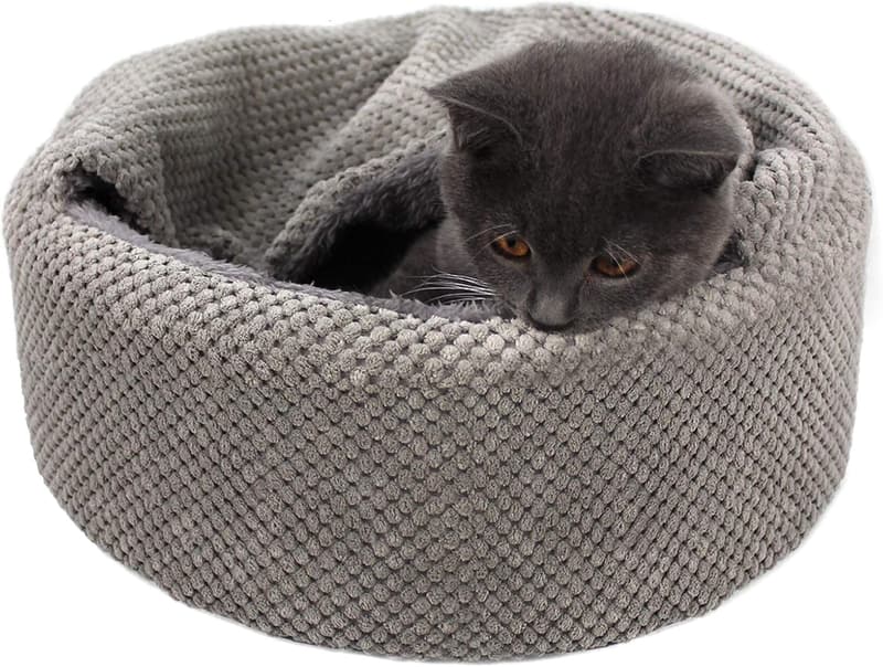 Cozy Washable Round Cat Bed - Soft Calming Cave for Indoor Cats