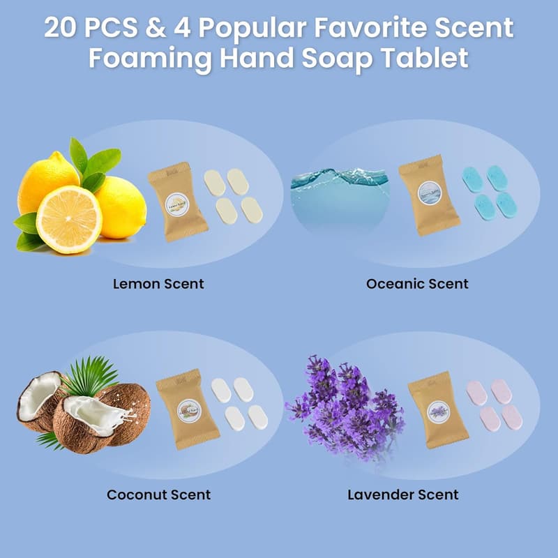 Eco-Friendly Hand Soap Tablets - 20 Pack, 4 Scents, 240 fl oz Total