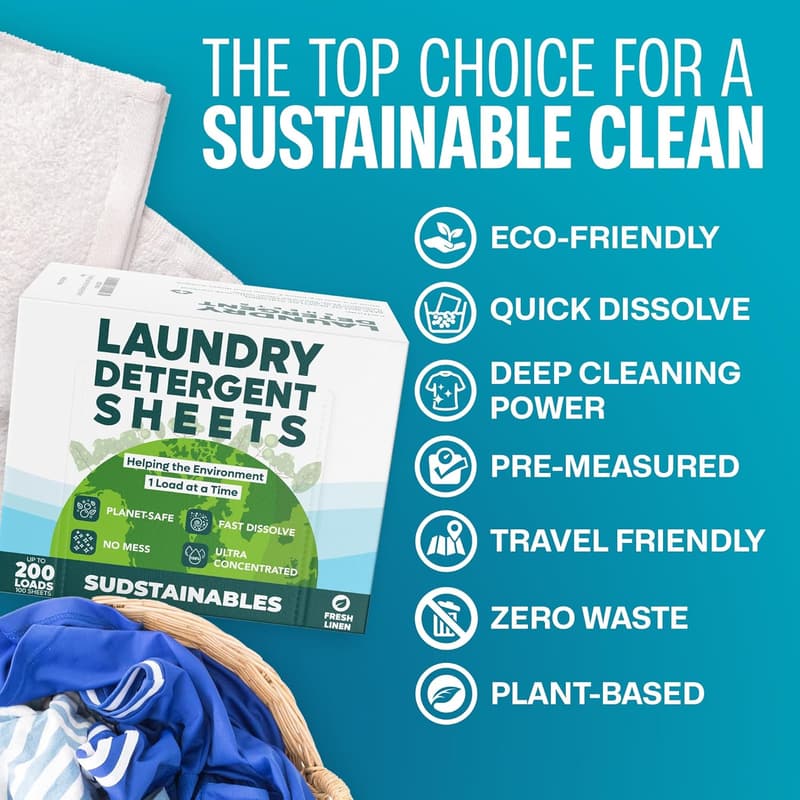 Eco-Friendly Laundry Detergent Sheets (200 Loads) - Fresh Linen