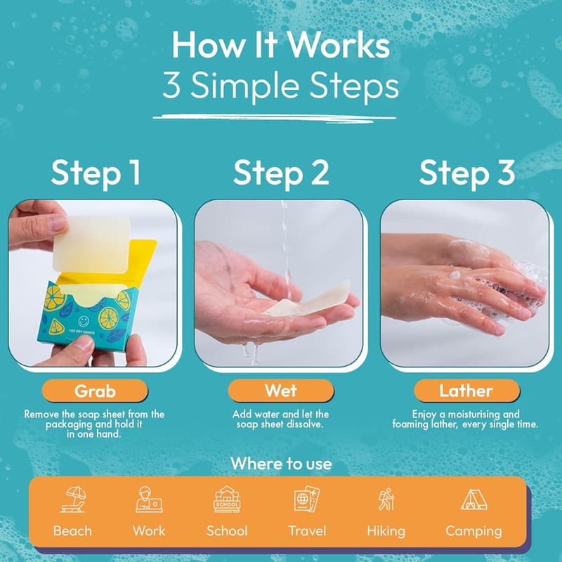 Portable Antibacterial Soap Sheets - 300 Dissolvable Travel Sheets