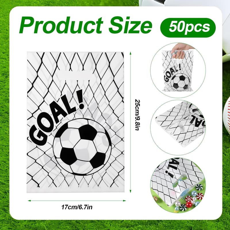 Soccer Party Goodie Bags - 50 Plastic Bags for Kids & Teens
