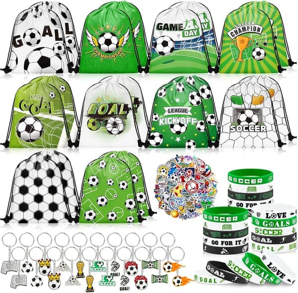 Soccer Party Supplies: 110 Pcs Gift Bags with Keychains & Bracelets