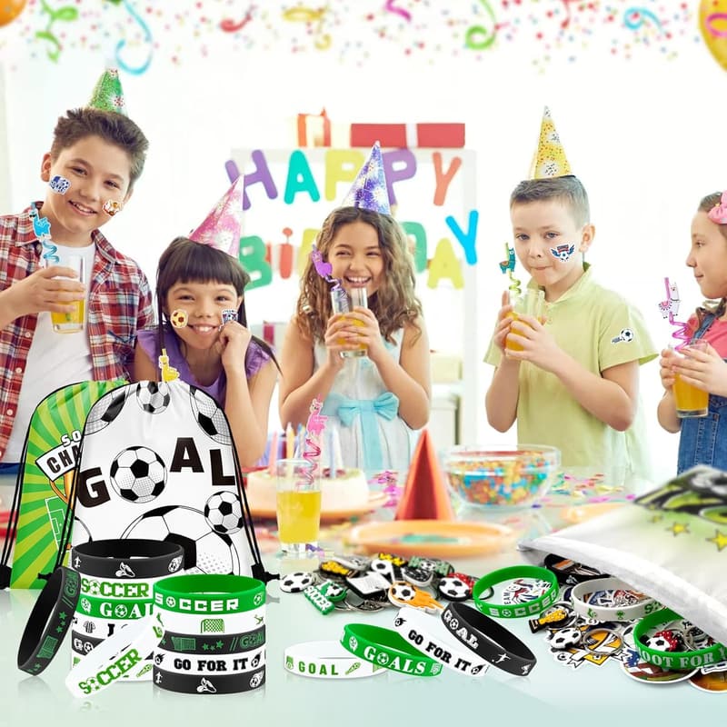 Soccer Party Supplies: 110 Pcs Gift Bags with Keychains & Bracelets
