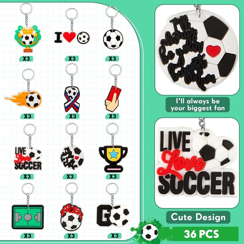 Soccer Keychains - 36 Pack Bulk Party Favors