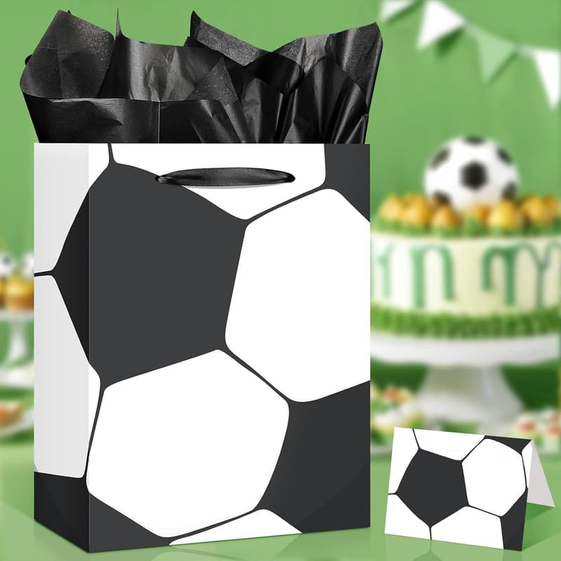 Soccer Theme Party Gift Bags with Tissue Paper & Card