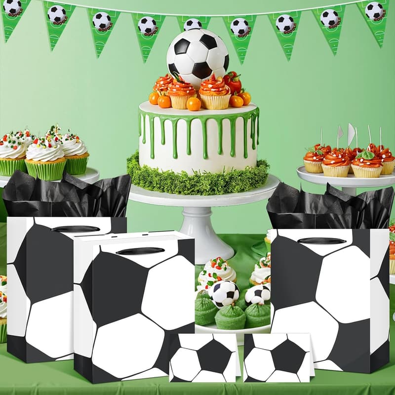 Soccer Theme Party Gift Bags with Tissue Paper & Card