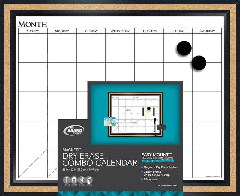 Magnetic Dry Erase/Cork Combo Board - 18x22 Inches