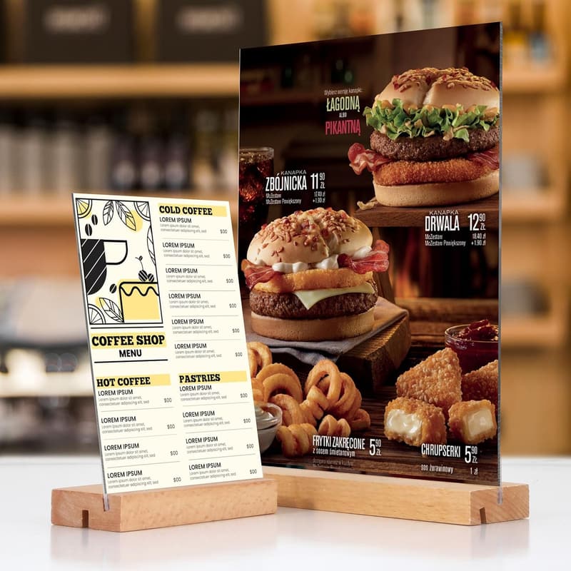 Acrylic Sign Holder with Wood Base for Vertical or Slant Display (5x7)