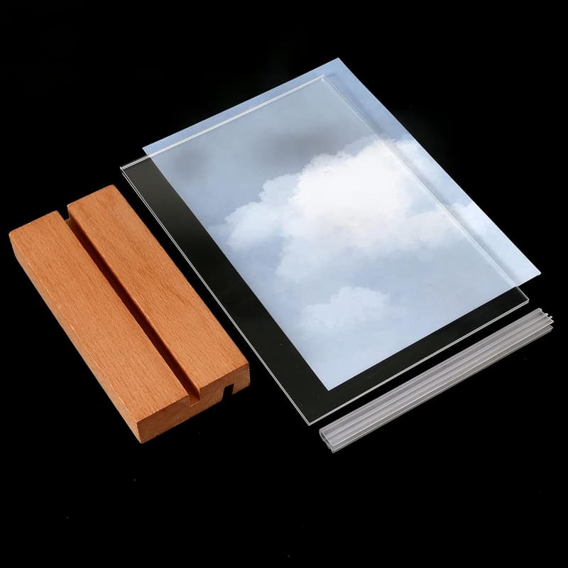Acrylic Sign Holder with Wood Base for Vertical or Slant Display (5x7)