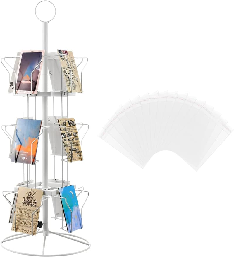 Rotating 3-Tier Greeting Card Display Stand with 200 Bags