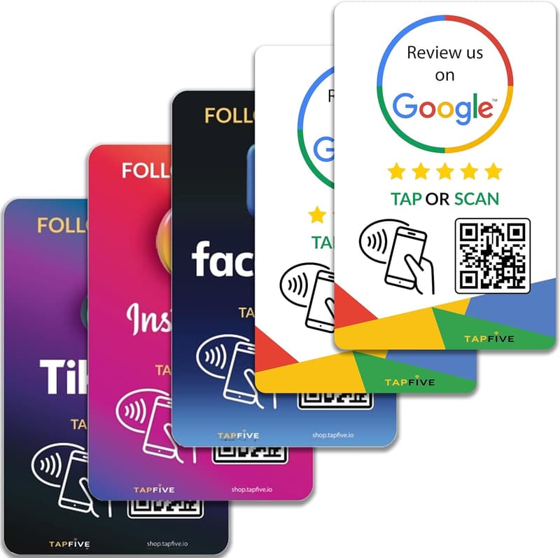 Social Media NFC Review Cards - Reusable 5-Pack