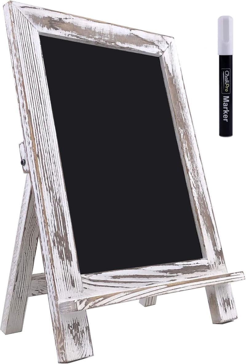 Rustic Whitewash Standing Chalkboard Sign with Chalk Marker