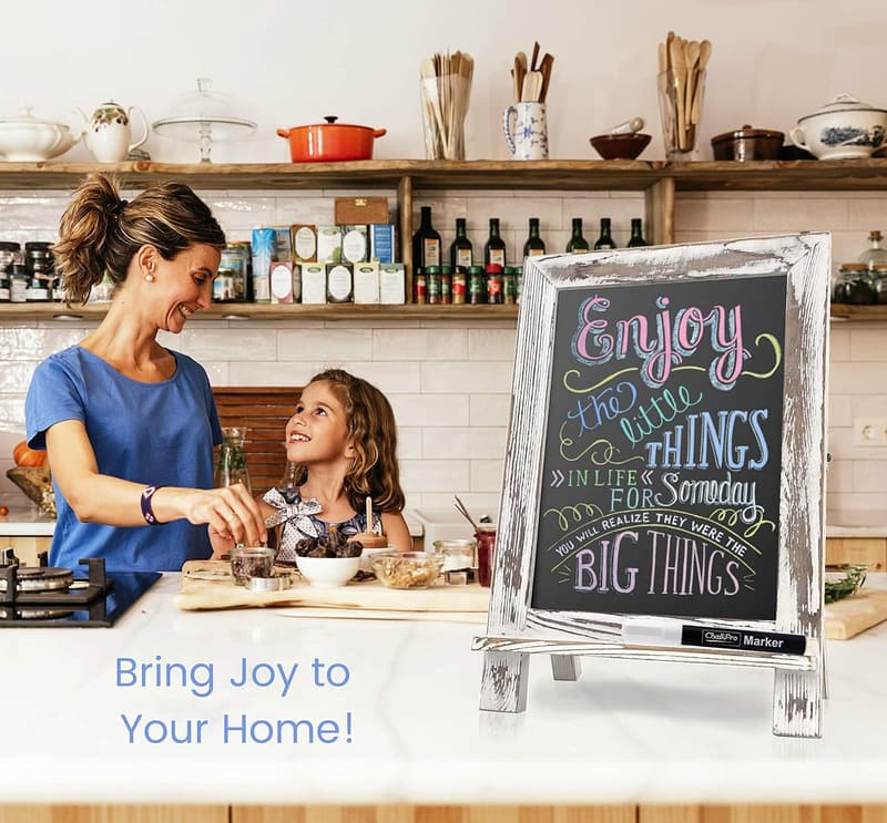 Rustic Whitewash Standing Chalkboard Sign with Chalk Marker