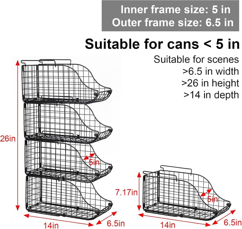 Black Stackable Canned Food Organizer with Handles - 4-Pack