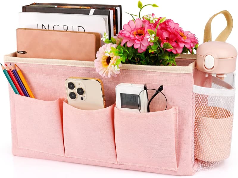 Bedside Organizer with Water Bottle Holder - Pink