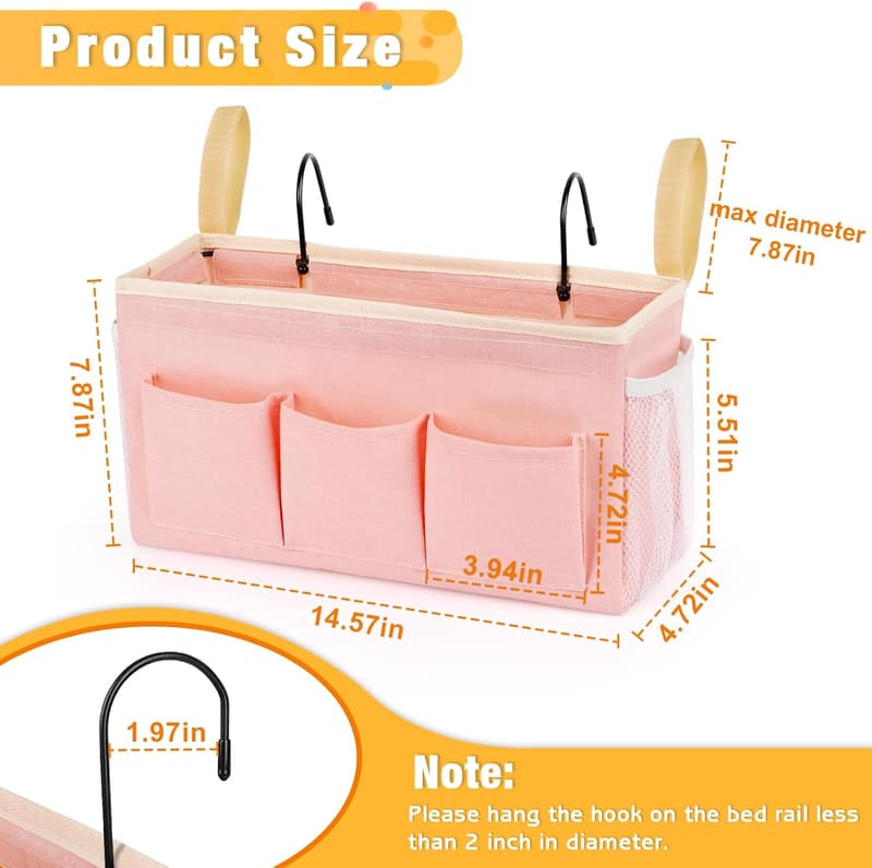 Bedside Organizer with Water Bottle Holder - Pink