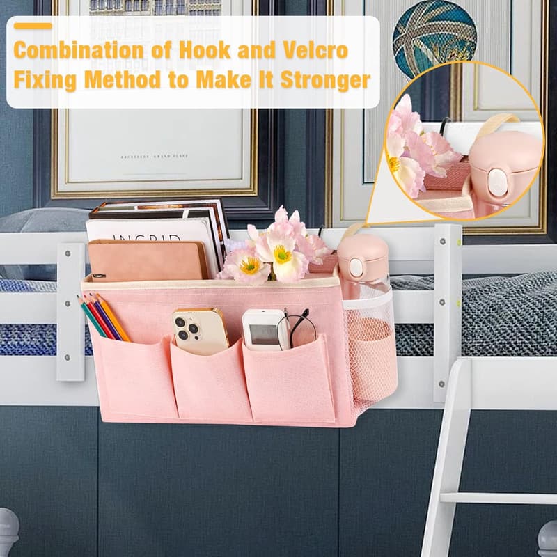 Bedside Organizer with Water Bottle Holder - Pink