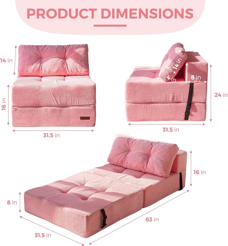 Portable 4-in-1 Convertible Sofa Bed for Living Room - Pink