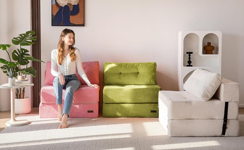Portable 4-in-1 Convertible Sofa Bed for Living Room - Pink