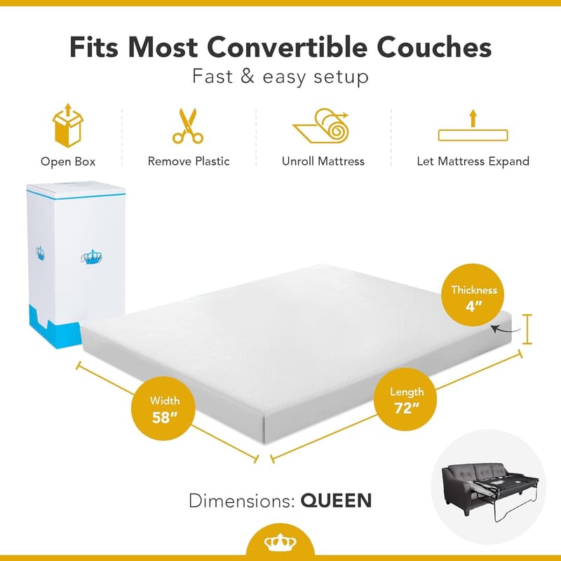 4-inch CoolBreeze Gel Memory Foam Queen Sofa Bed Mattress