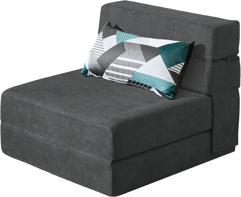 Dark Gray Memory Foam Folding Sleeper Chair Bed