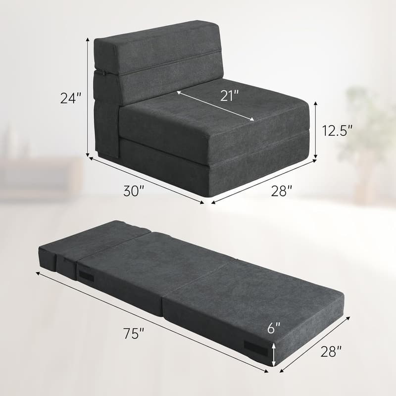 Dark Gray Memory Foam Folding Sleeper Chair Bed