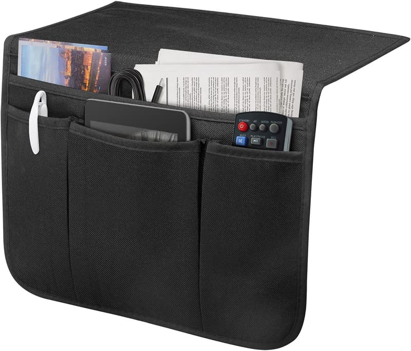 Bedside Caddy Organizer for Phones, Tablets, and Magazines (Black)