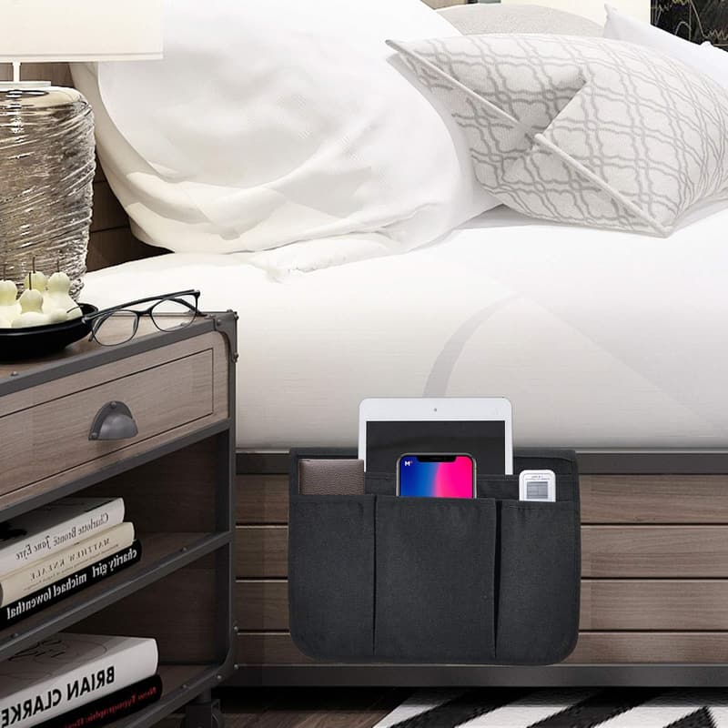 Bedside Caddy Organizer for Phones, Tablets, and Magazines (Black)