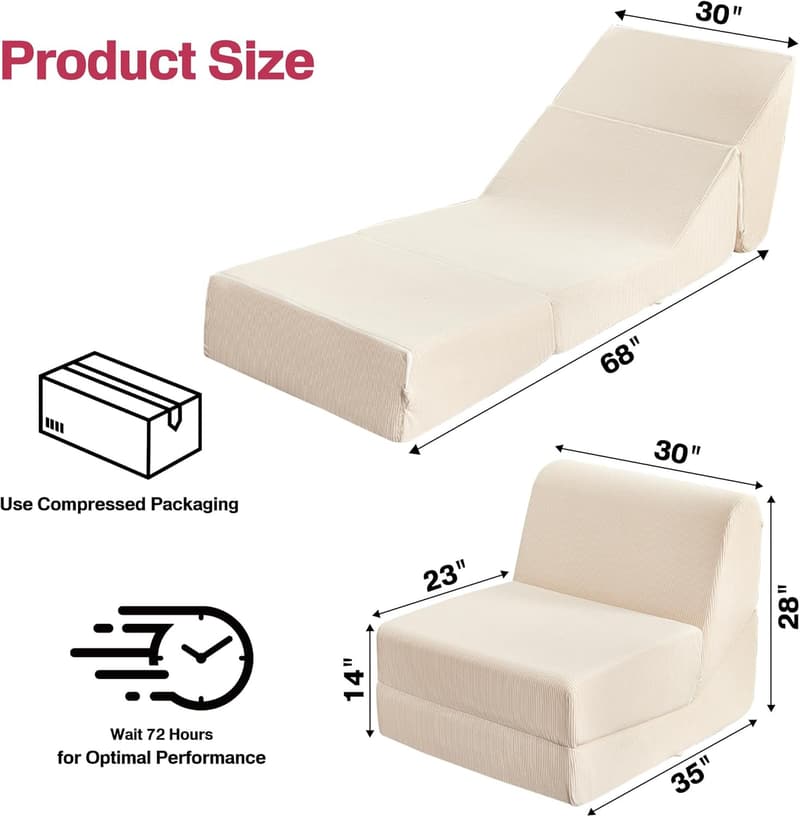 Convertible Memory Foam Futon Sofa Bed for Adults, White