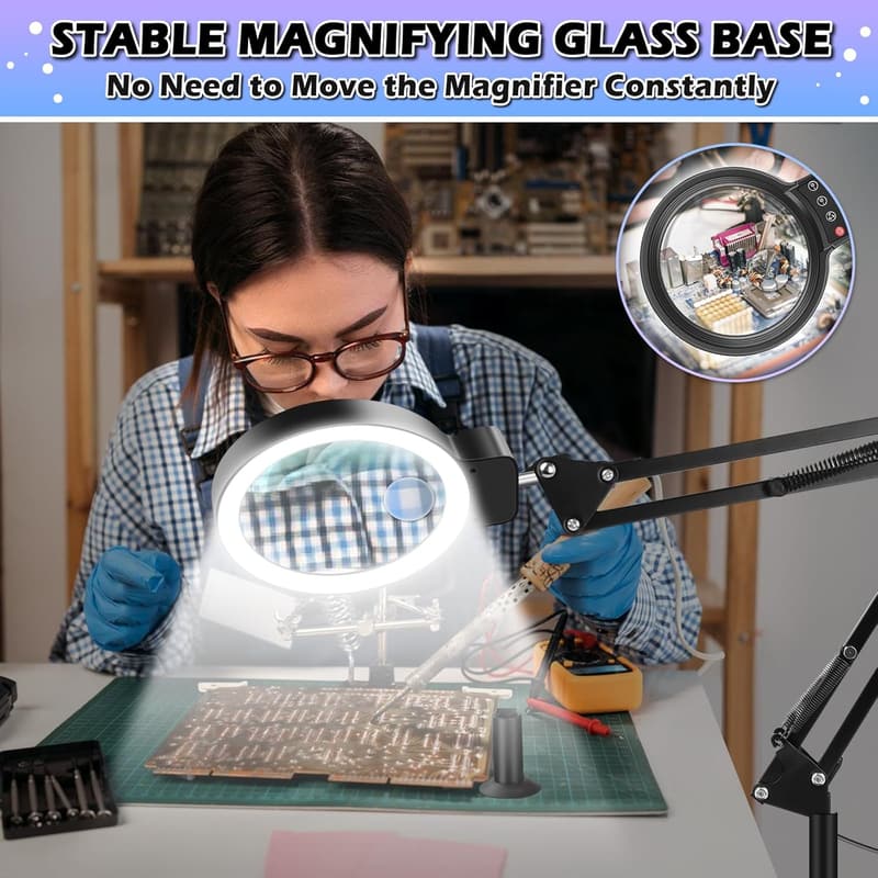 Adjustable Height LED Magnifying Lamp with Light for Crafts and Reading