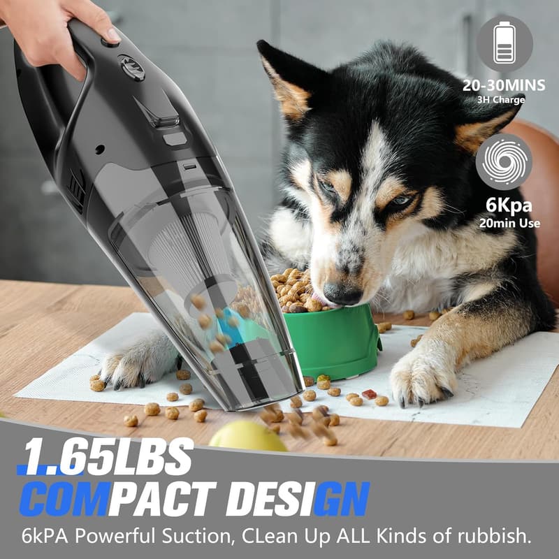 Cordless 3-in-1 Handheld Vacuum with HEPA Filter and LED Light