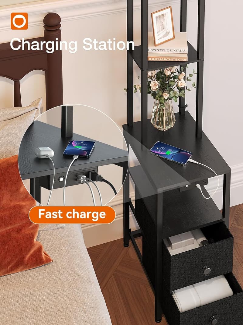 Modern Floor Lamp with USB Ports & Night-Light Mode - Black