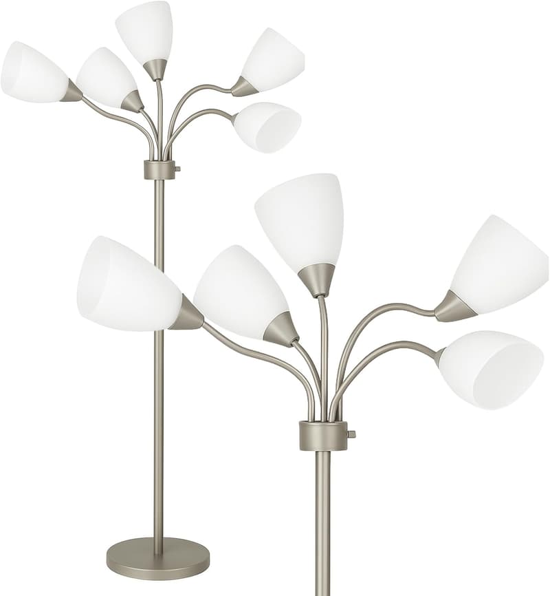 Medusa 5-Light Floor Lamp with White Shades - Modern Silver Design