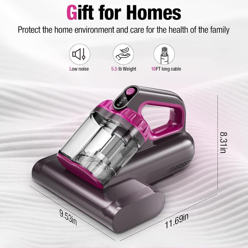High-Power Bed Vacuum Cleaner with UV-C Light and Heat